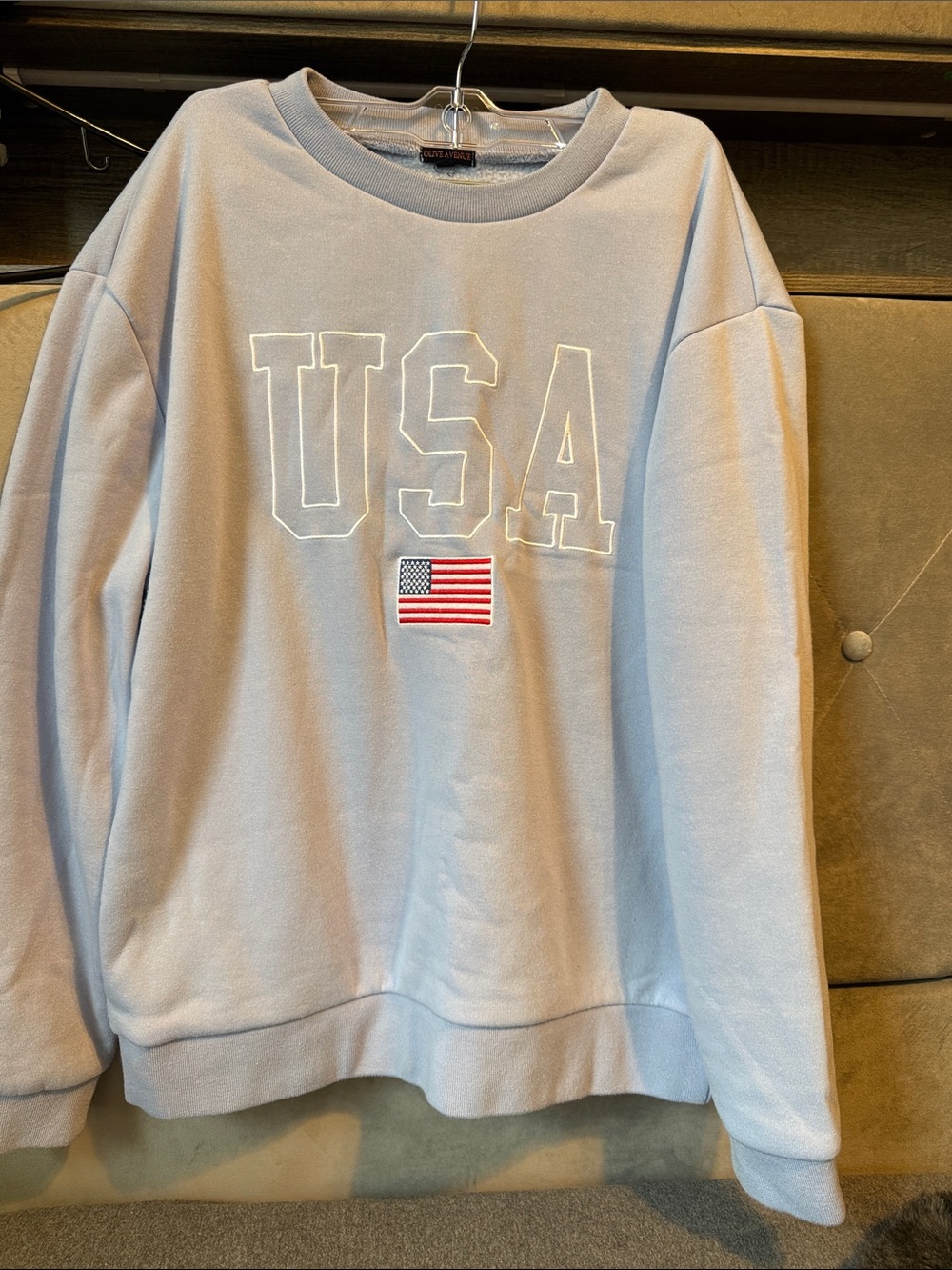 USA Embroidered Crewneck Sweatshirt - Light Blue